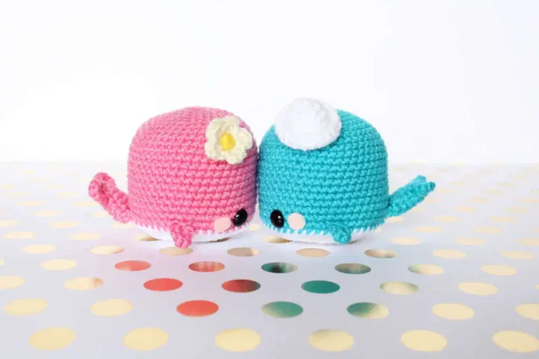 Two amigurumi whales