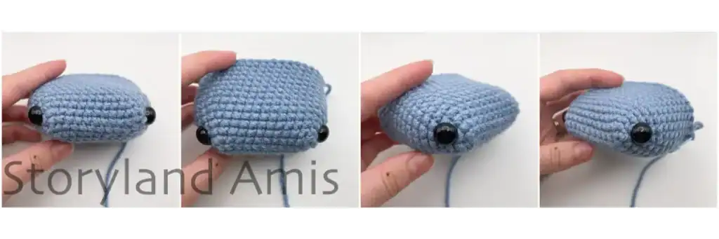 A collage showing a partially finished whale shark head from different angles.