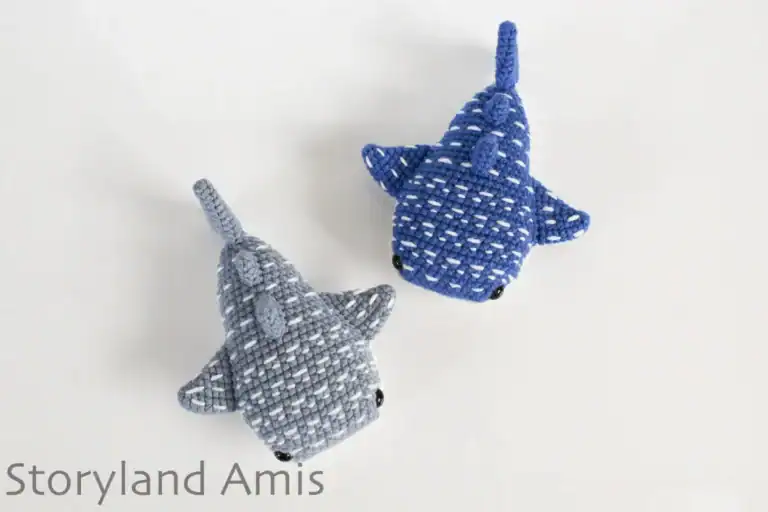 Two amigurumi whale sharks