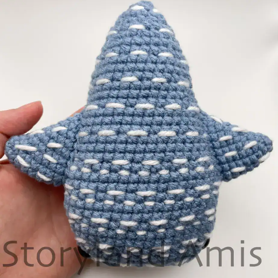 A partially finished whale shark is shown from the top.