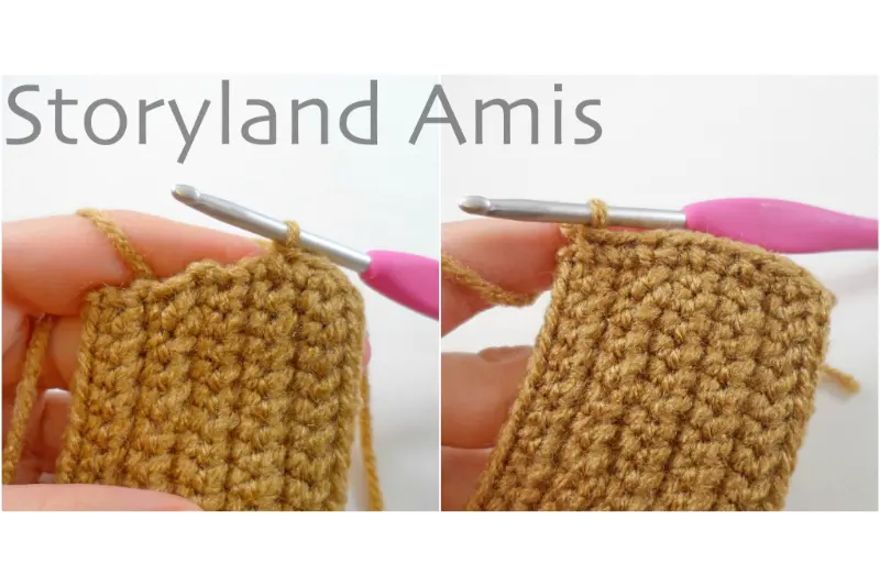 A two-panel image shows a border being crocheted around a brown rectangular crocheted piece using a pink crochet hook.
